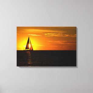 zonsondergang zeilen op meer canvas afdruk