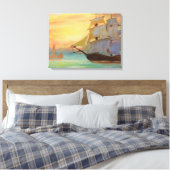 Zonsondergang Zeilschepen Handgeschilderde Nautisc Canvas Afdruk (Insitu (Slaapkamer))