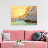 Zonsondergang Zeilschepen Handgeschilderde Nautisc Canvas Afdruk (Insitu (Woonkamer))