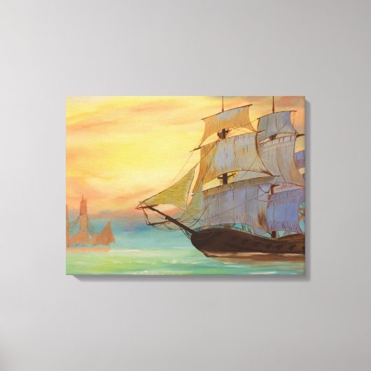 Zonsondergang Zeilschepen Handgeschilderde Nautisc Canvas Afdruk (Voorkant)