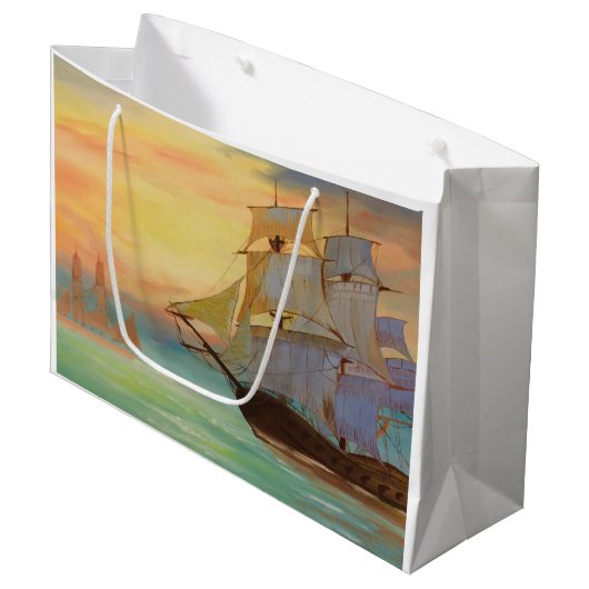 Zonsondergang zeilschepen Nautische thema geschenk Groot Cadeauzakje (Voorkant Gekanteld)