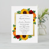 Zonsondergang Zonnebloem Roos Bloemen Bruiloft Folie Uitnodiging (Staand Voorkant)