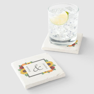 Zonsondergang Zonnebloem Roos Bloemen Bruiloft Stenen Onderzetter