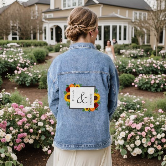 Zonsondergang Zonnebloem Roos Bloemige Bruiloft Denim Jacket (Huwelijk Achterkant)