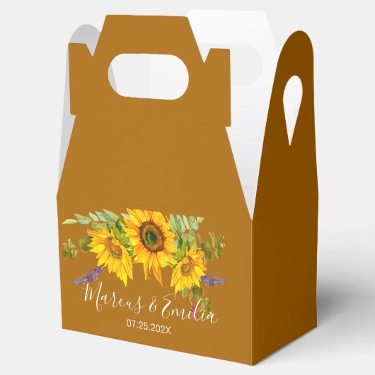 Zonsondergang Zonnebloemen Custom Bruiloft Bedankdoosjes (Geopend)