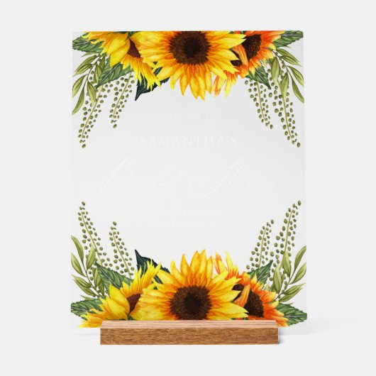 Zonsondergang Zonnebloemen en Groene Bruiloftsdouc Acryl Bord (Voorkant)