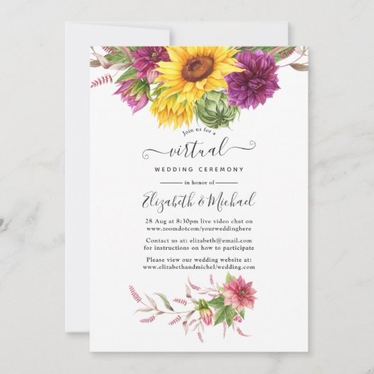 Zonsondergang Zonnekruid Online Trouwfeest Kaart (Voorkant)