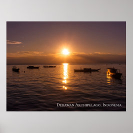 Zonsondergang Zonnestralen Drijvende boten Zee Sch Poster