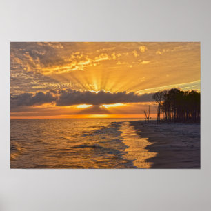 Zonsondergang Zonnestralen op Dauphin Island, Alab Poster