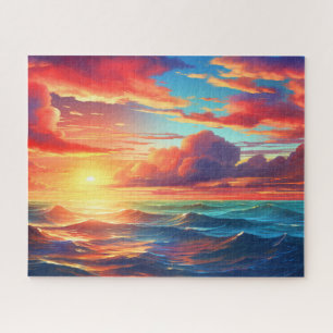 Zonsondergang Zonsopgang Avondrood Oceaan Golven N Legpuzzel