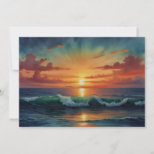 Zonsondergang Zonsopgang Oceaan Golven Kleurrijke  Feestdagenkaart