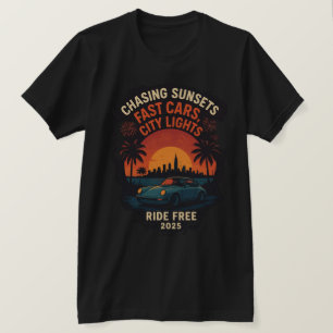 Zonsondergangen achtervolgen Fast Cars City Lights T-shirt