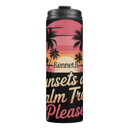 Zonsondergangen en palmbomen alstublieft" - Retro Thermosbeker (Voorkant)