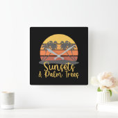 Zonsondergangen en palmbomen  Retro Sunset Summer Vierkante Klok (Huis)