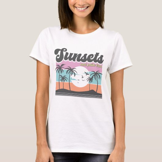 Zonsondergangen en palmbomen t-shirt (Voorkant)