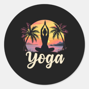 Zonsondergangen en yoga-meditatie - Namaste Vintag Ronde Sticker