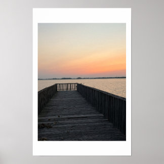 Zonsondergangposter waterscape aan de steiger poster