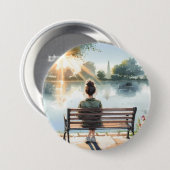 Zonsondergangreflecties Merenlandschap Ronde Button 7,6 Cm (Voorkant /achterkant)