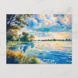 Zonsondergangreflecties op Havel Havelland Aquarel Briefkaart