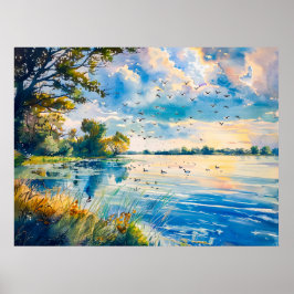 Zonsondergangreflecties op Havel Havelland Aquarel Poster