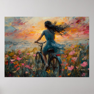 Zonsondergangrit door een bloemenveld - Impression Poster