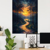Zonsondergangs Bospad in Impressionistische Stijl Poster (Thuiskantoor)