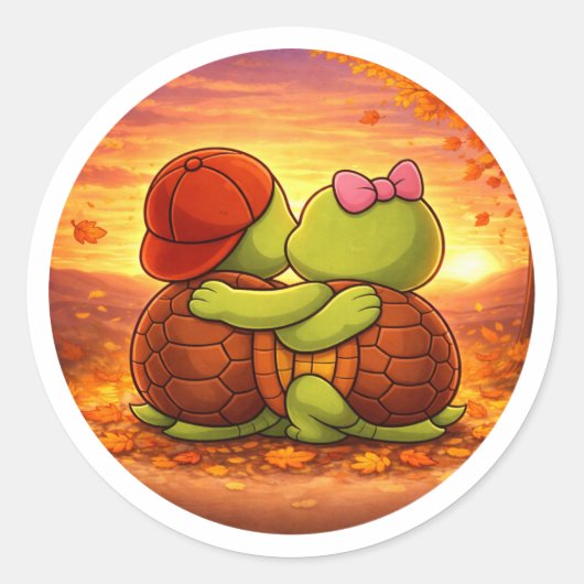 Zonsondergangs Knuffel Ronde Sticker (Voorkant)