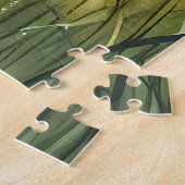 Zonsondergangskerk met vogels in nevelige weide Ge Legpuzzel (Zijkant)