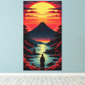 Zonsondergangsrivier met vulkaan canvas afdruk (Insitu (Houten vloer))