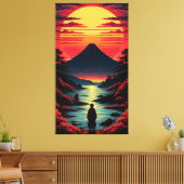 Zonsondergangsrivier met vulkaan canvas afdruk (Insitu (Woonkamer))