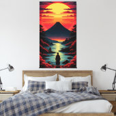 Zonsondergangsrivier met vulkaan canvas afdruk (Insitu (Slaapkamer))