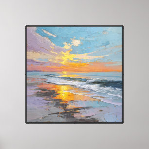 Zonsondergangstrand met rollende golven Abstracte Canvas Afdruk