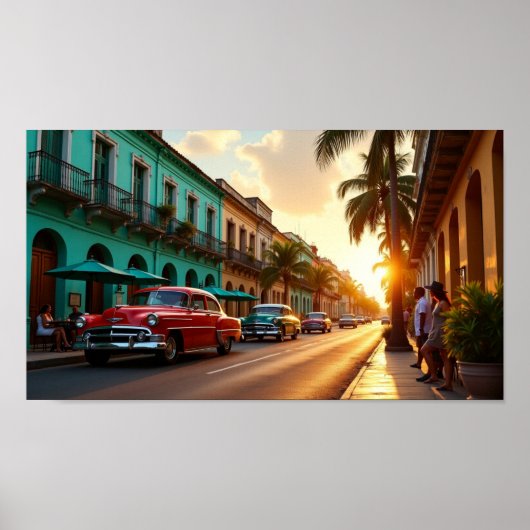 Zonsondergangswandeling in het oude Havana Poster (Voorkant)