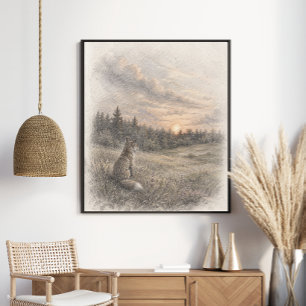 Zonsondergangweide Dromerige Grafiet Bos Natuur Poster