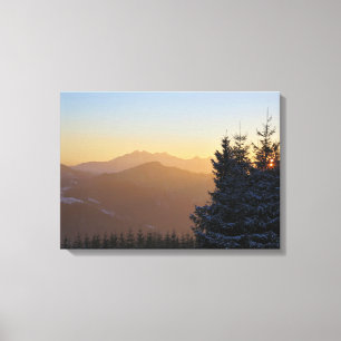 Zonsondergangzicht op de Tatragebergte Canvas Afdruk