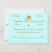 zonsonderste blauwe trouwuitnodiging kaart (Achterkant)