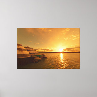 Zonsopgang aan de oevers van Lago Argentino in Pat Canvas Afdruk