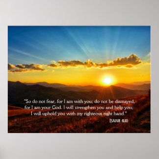 Zonsopgang Berg Wees Niet Bang Jesaja 41:10 Poster