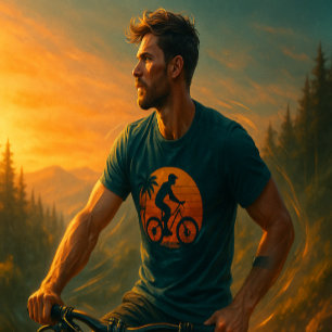 Zonsopgang Bergfietser Retro Kunst T-shirt