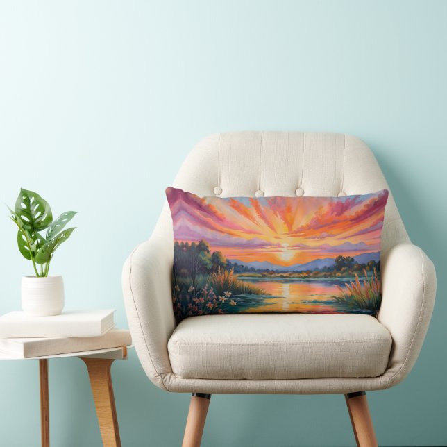 Zonsopgang bij de vijver aquarel kussen (Stoel)