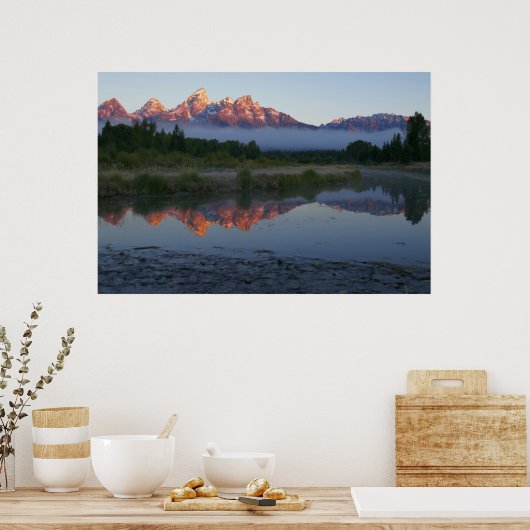 Zonsopgang bij Schwabacker Landing in Grand Teton Poster (Keuken)