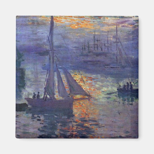 Zonsopgang bij zee Monet zeilboot schilderen bootk Magneet (Voorkant)