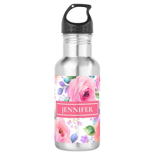 Zonsopgang Bloem Boho Aangepaste Naam Ontwerp Waterfles (Voorkant)