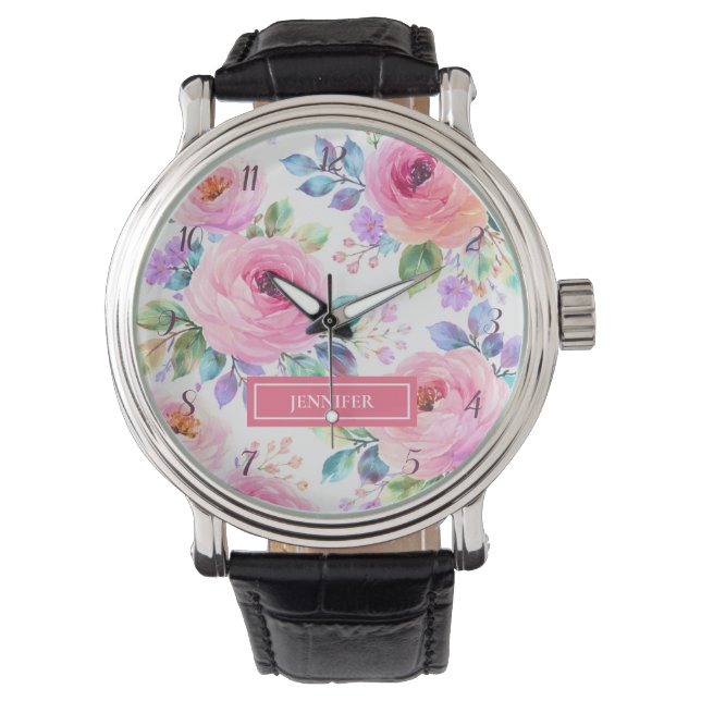 Zonsopgang Bloemige Boho Aangepaste Naam Ontwerp Horloge (Voorkant)