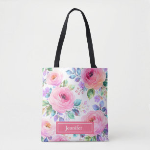 Zonsopgang Bloemige Boho Aangepaste Naam Ontwerp Tote Bag
