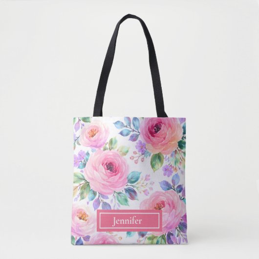 Zonsopgang Bloemige Boho Aangepaste Naam Ontwerp Tote Bag (Voorkant)