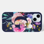 Zonsopgang Boho Bloemig Navy Monogram Case-Mate iPhone Case (Achterkant (horizontaal))
