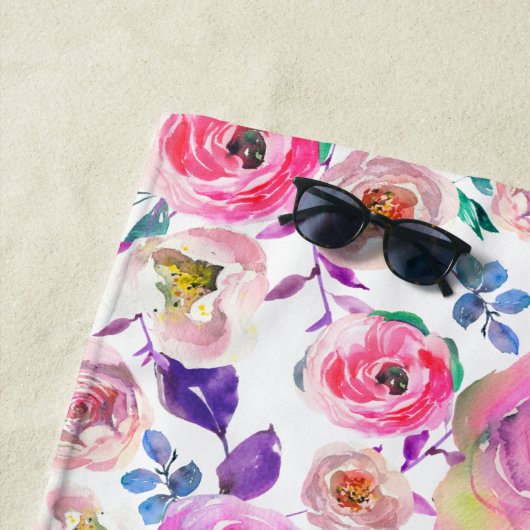 Zonsopgang Boho Bloemige Monogram Strandlaken (In situ)