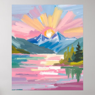 zonsopgang boven bergen aquarel poster