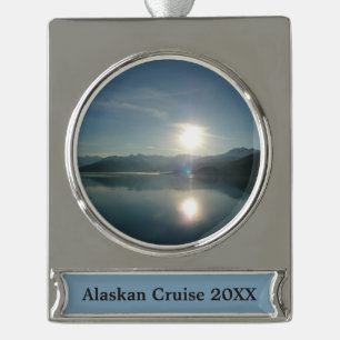 Zonsopgang boven College Fjord Alaska Fotografie Verzilverd Banner Ornament
